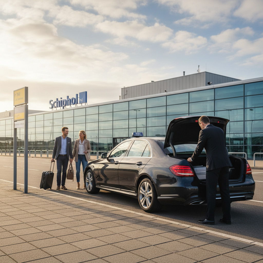 Realistische foto passend bij Betrouwbaar vervoer met taxi luchthaven Schiphol vanuit België voor w